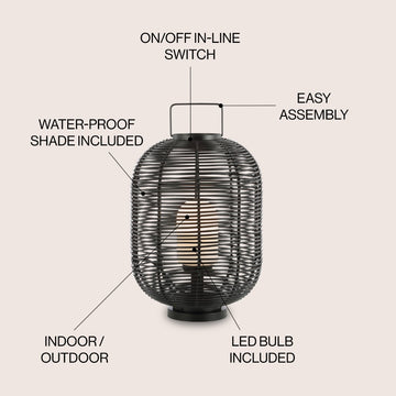 Kandella 26.7" Outdoor Woven Oval Asian LED Lantern - JONATHAN Y